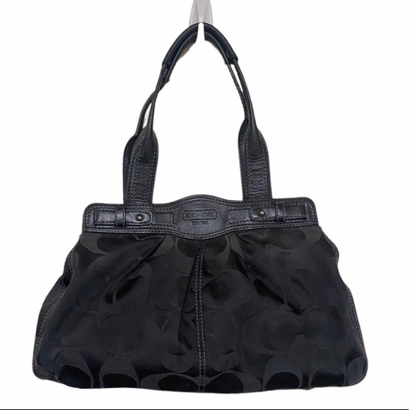 Coach Turn Lock Black Signature Canvas Satchel - Picture 2 of 5